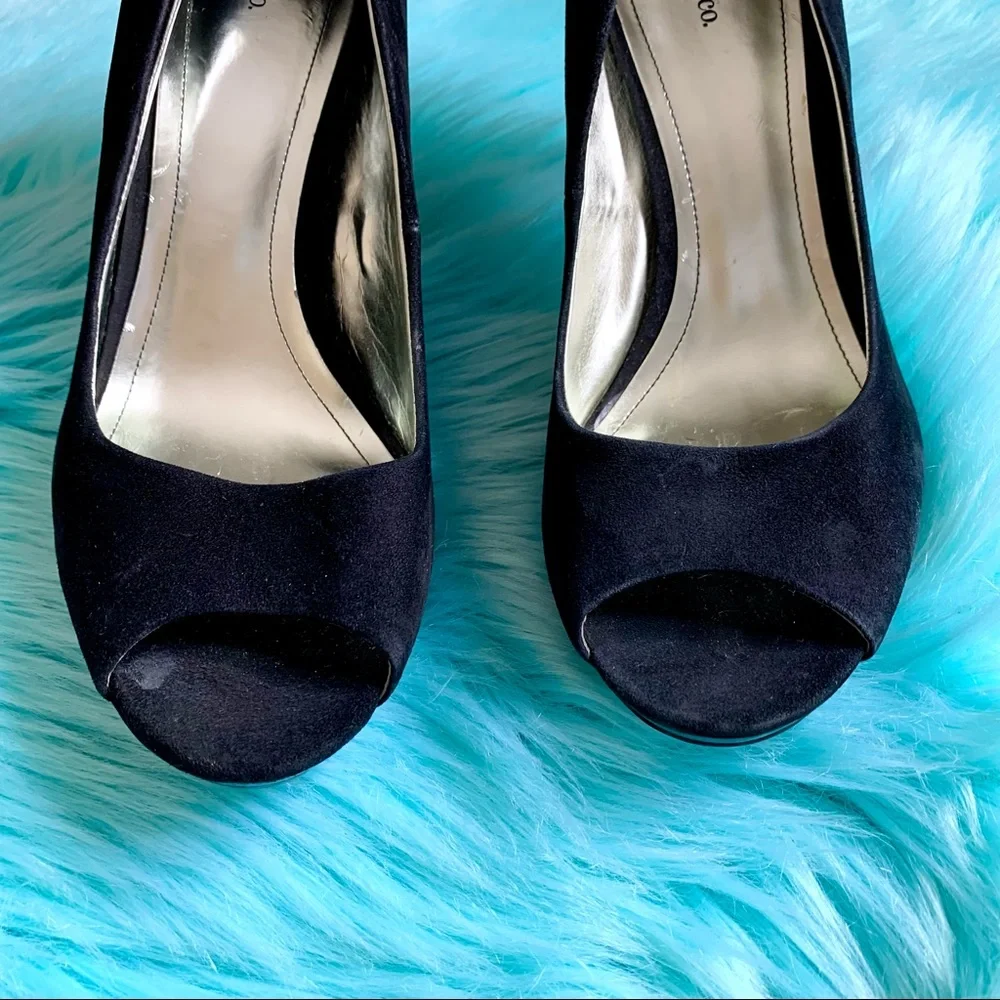 Style & Co Black Suede LEATHER Open Toe Y2K Cone Heels Women’s 10 Classic Pumps